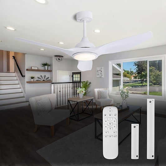 52 inch Ceiling Fan with Light and Remote Control, for Indoor or Covered Outdoor, LED White Morden Quite DC Motor 3 Colour Temperature, Living Room Master Bed Room Patio (52in)