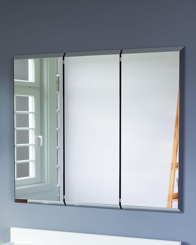 Design House Cyprus 36-in. Wide Medicine Cabinet, 3 Frameless Mirrored Doors, Pre-Assembled, Surface or Recess Mounted, White Clear, 36.3 in. W x 4.4 in. D x 30.1 in. H, 597500