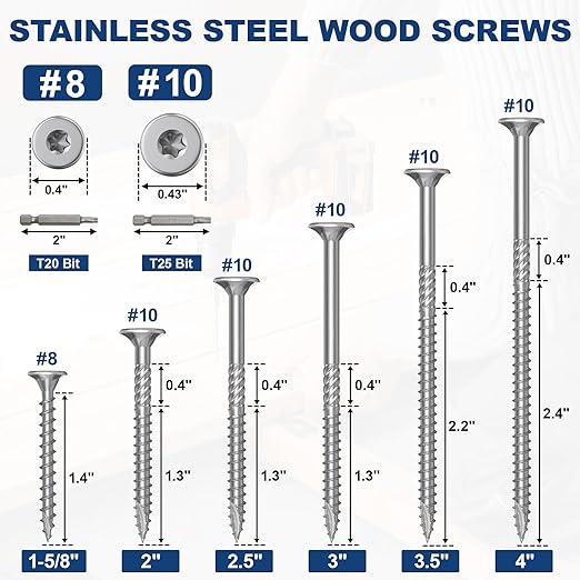 #10 x 3.5 Inch 410 Stainless Steel Deck Screws, 150Pcs Wood Screws T25 Star Bit