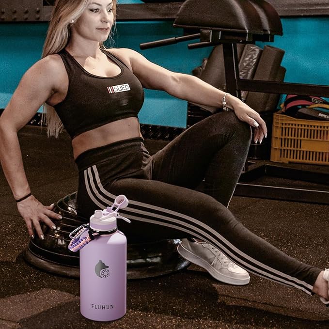 Insulated Water Bottle 64 oz, Double Walled Vaccum Stainless Steel Half Gallon Water Bottle with Straw and Handle, 2-in-1 (Straw & Spout) Water Flask Jug Lid for Gym and Outdoor Sports