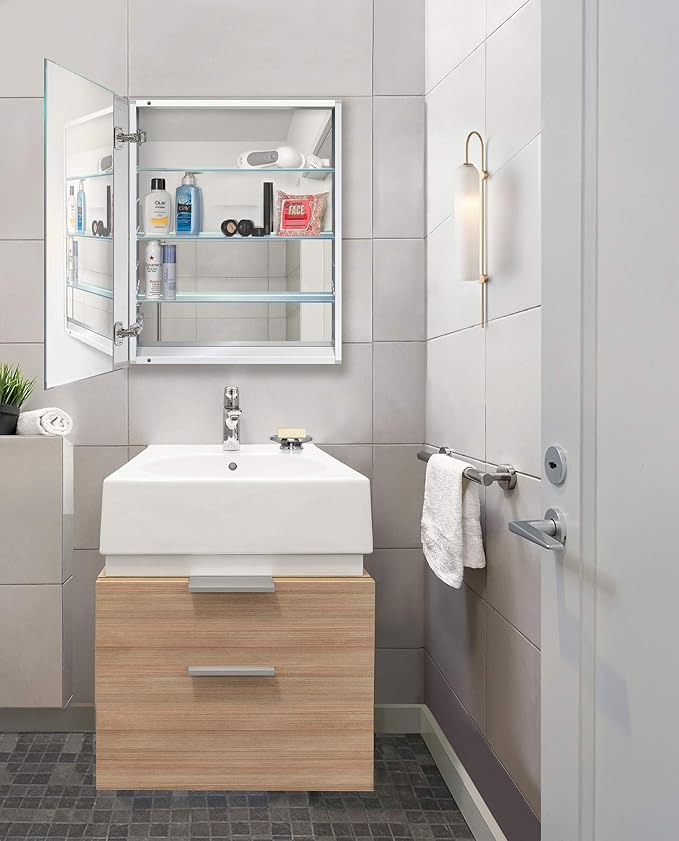 Krugg Medicine Cabinet | Recess or Surface Mount | Blum Hinge 170 Degree Soft Close | (24"x30")