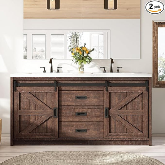 60" Farmhouse Bathroom Double Vanity Sliding Barn Door with Sink Combo, Freestanding, Bathroom Vanity Cabinet with Drawers & Metal Handles, Reclaimed Barnwood
