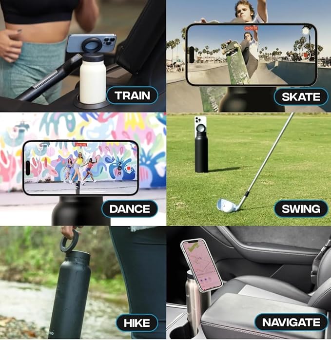 Insulated Water Bottle 24 oz With straw lid and Magnetic Phone Holder, compatible with MagSafe magnetic phone holder, compatible with all smartphones, Stainless Steel, eco friendly.