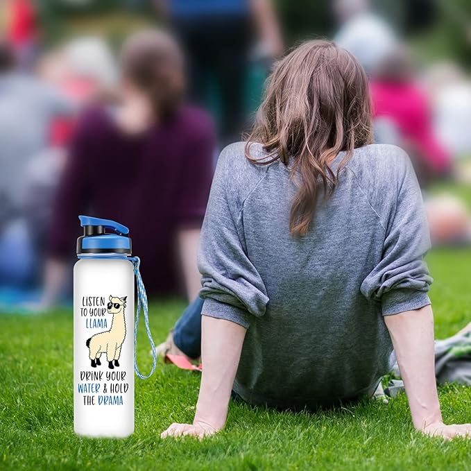 LEADO 32 oz 1 Liter Motivational Tracking Water Bottle with Times to Drink - Listen to Your Llama, Llama Gifts - Funny Mothers Day, Birthday Gifts for Women, Sister, Daughter, Coworker, Her