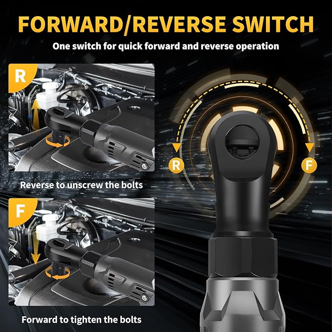 120Nm Cordless Ratchet Wrench, 3/8" 89 FT-LBS Brushless Ratchet Set with 2 x 2.0A Battery, 21V Electric Matraca Electrica with Variable Speed 7Sockets,1/4" Adapter,1/2" Adapter,3" Extension Bar