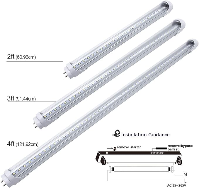 LightingWill LED T8 Light Tube 2FT, Daylight White 5000K, Dual-End Powered Ballast Bypass, 1000Lumens 10W (24W Equivalent Fluorescent Replacement), Clear Cover, AC85-265V Lighting Tube Fixture, 4 Pack