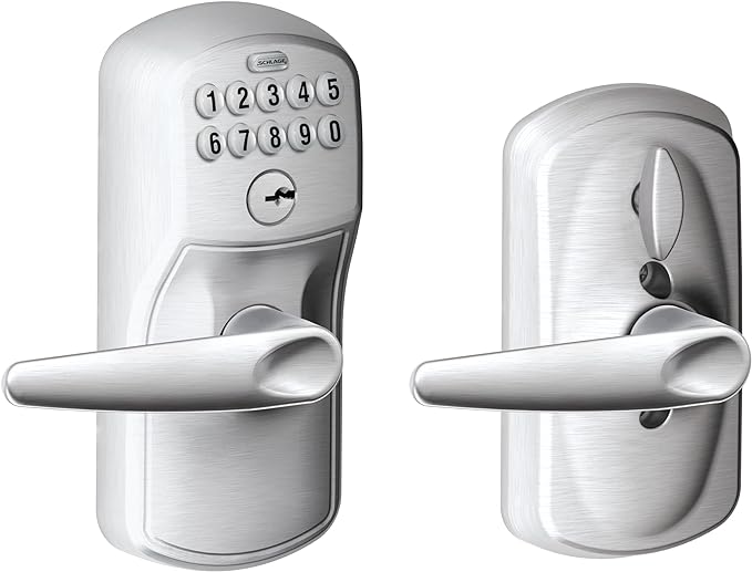 SCHLAGE FE595 PLY 626 JAZ Plymouth Keypad Entry with Flex-Lock and Jazz Style Levers, Brushed Chrome