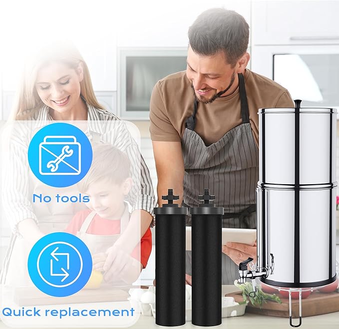 NSF/ANSI 42&372 Certified Water Filter，Gravity Water Filter Replacement for Berkey® BB9-2® Black Purification Elements and Berkey® Gravity Filter System, 2 Pack