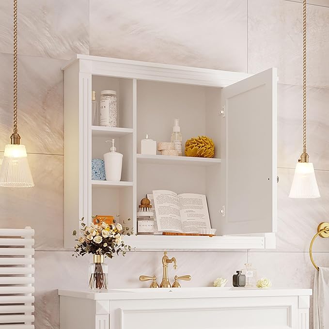 Marzzi 36" Bathroom Vanity with Sink & Matching Medicine Cabinet, 36 inch Bathroom Vanity Storage Cabinet with Sink Top, 2 Drawers, and Mirror with Storage