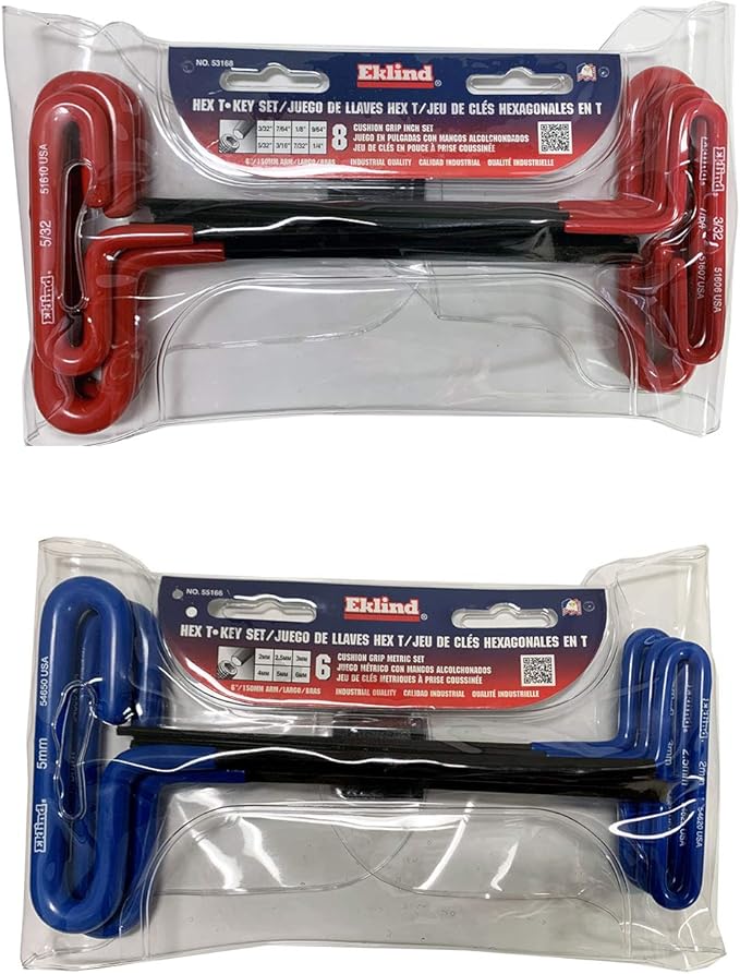 8pc Inch Cush Grip Hex T-Key Set,6 inch arm