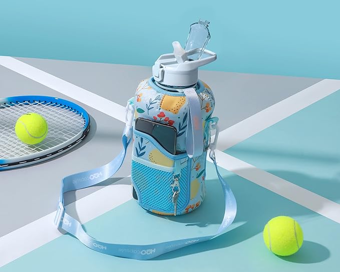 H2O Capsule 2.2L Half Gallon Water Bottle with Storage Sleeve and Removable Straw – BPA Free Large Reusable Drink Container with Handle - Big Sports Jug, 2.2 Liter (74 Ounce), Lemon Drop