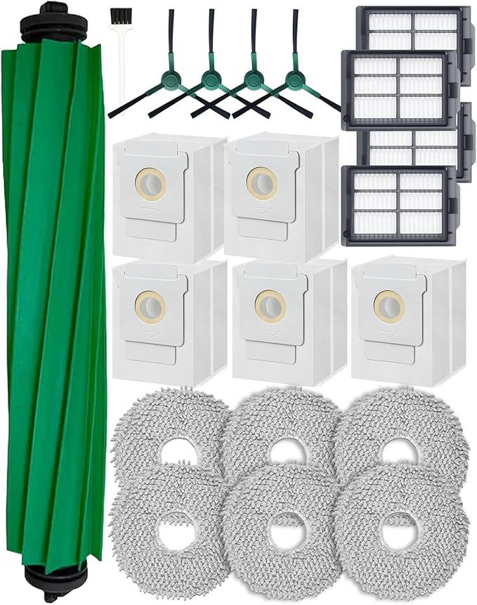 Yivy 21PCS Replacement Parts for iRobot Roomba Plus 405/505 Combo Robot Vacuum Cleaner, Kit Includes 1 Roller Brush, 4 Side Brushes, 5 Dust Bags, 4 HEPA Filters, 6 Mop Pads, 1 Cleaning Brush
