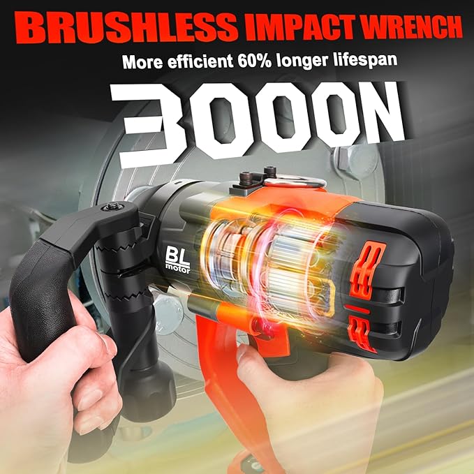 Cordless Impact Wrench 1" for Milwaukee 18V Battery, Impact Wrench 2250FT-LBS(3000N.m) High Torque Brushless Electric Impact, with 4 Modes Power Impact Driver for Car, Truck, Mower (No Battery)
