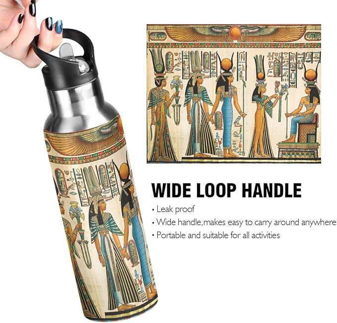 Blueangle 32 OZ Queen Of Egypt Water Bottle with Straw, Sports Water Bottle BPA Free Stainless Steel Water Jugs for Gym, Kitchen, Working, Outdoor（27）