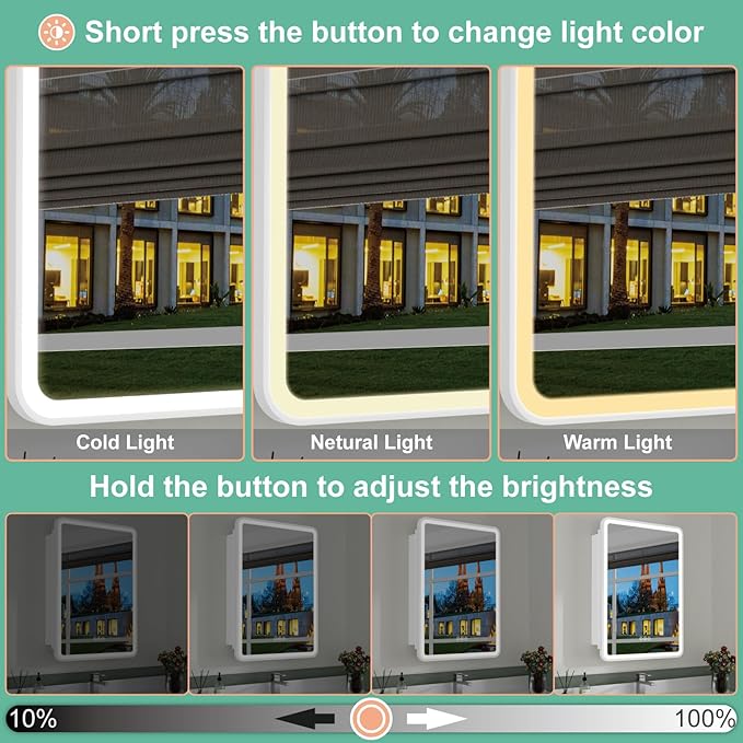 16x24 Inch Medicine Cabinet with Mirror, Recessed or Surface Mount Bathroom Medicine Cabinet with LED Lights, Anti-Fog, Memory Function, Adjustable Shelf, Dimmable Light, ETL Listed, White,Left Hinge