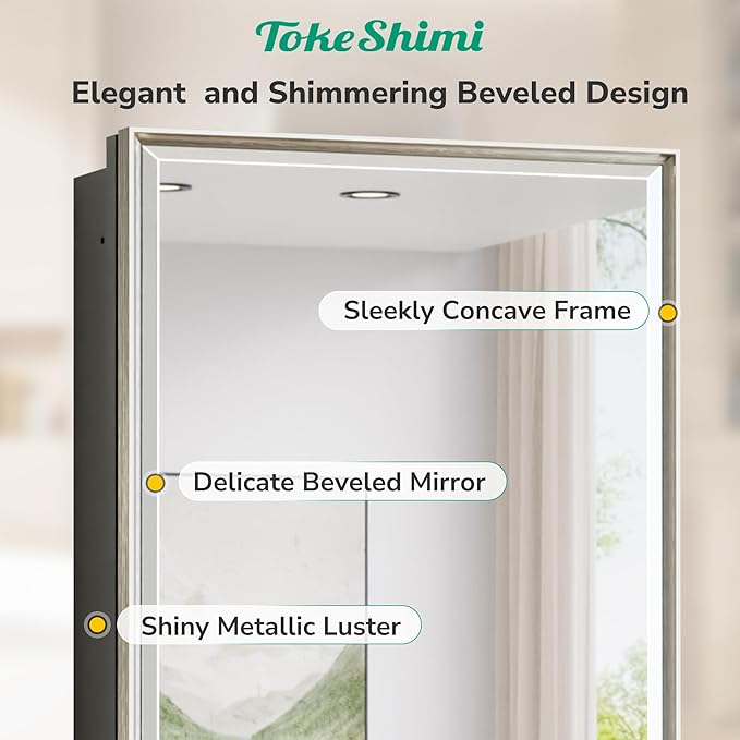 TokeShimi 24x26 Beveled Mirror Medicine Cabinet Recessed, Aluminum Framed Metal Brushed Nickel Medicine Cabinet with Mirrored, Bathroom Mirror with Adjustable Storage and Quiet Hinge