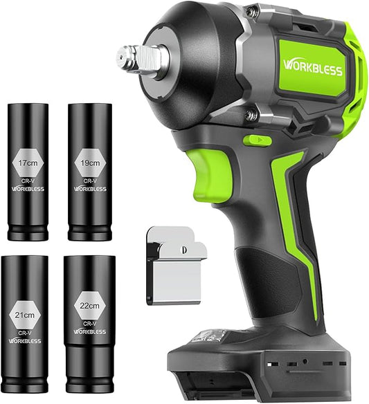 1/2 Impact Gun for Ma-kita 18v Battery, 850Nm (630Ft-lbs) High Torque, Cordless Impact Wrench, 3-Speed, 4 Cr-V Sockets, LED Light, Variable Speeds, Electric Wrench for Car Tire, Mower Lug Nut