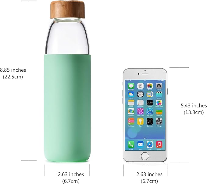 veegoal Glass Water Bottles 18 Oz Borosilicate with Bamboo Lid, BPA-FREE, Non-Slip Silicone Sleeve, and Stainless Steel Leak Proof Lid - Glass Water Bottle for Men and Women