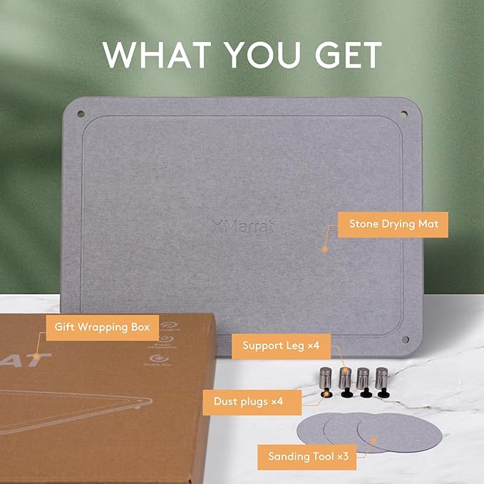 Stone Drying Mat for Kitchen Counter 15.7" x 11.8" Light Gray, Quick Dry Stone Dish Drying Mat with Legs, Drying Stone for Kitchen Counter Fits Various Dish Racks, Zero Rust Dish Drying Stone