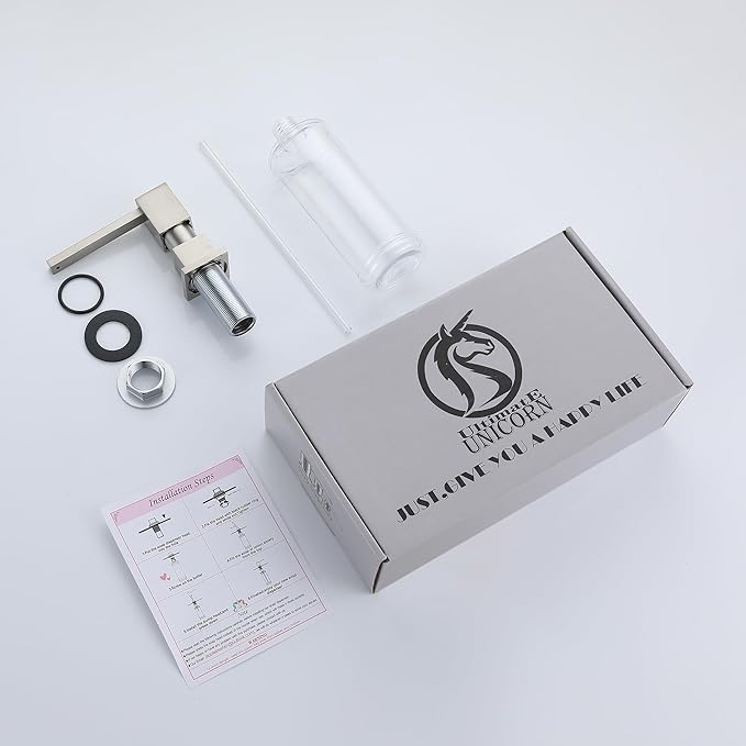 Sink Soap Dispenser for Kitchen Sink Brushed Nickel, All Brass Built-in and Refill from Top Design,Metal Hand Soap & Dish Soap Copper Pump