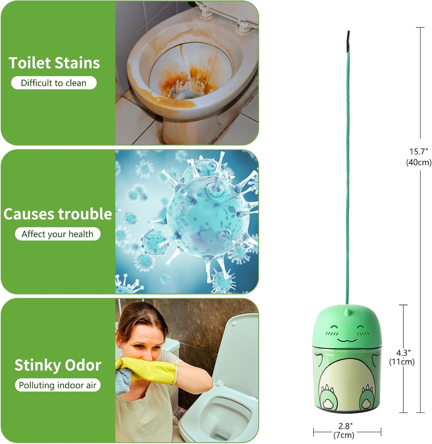 Toilet Bowl Cleaners Bottle Bathroom Toliet Bowl Cleaner with Fresh Jasmine Scent Cute Dinosaur Shaped Toilet Tank Cleaner (Green)