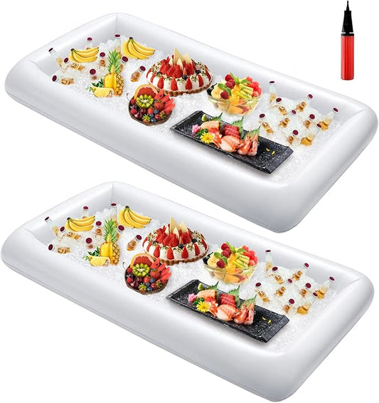 HBlife 2 PCS Inflatable Serving Bar, Salad Ice Tray Food Drink Containers with Drain Plug and 1 Hand Air Pump, Inflatable Buffet Cooler for Outdoor Party Supplies