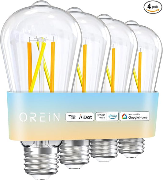OREiN Smart Edison Light Bulbs, 2.4 Ghz Wi-Fi ST19(58) Vintage Light Bulbs E26, 800LM Dimmable via app, 2700-6500K Tunable, Smart LED Filament Bulb Works with Alexa/Google Home, 60W Equivalent 4Pack