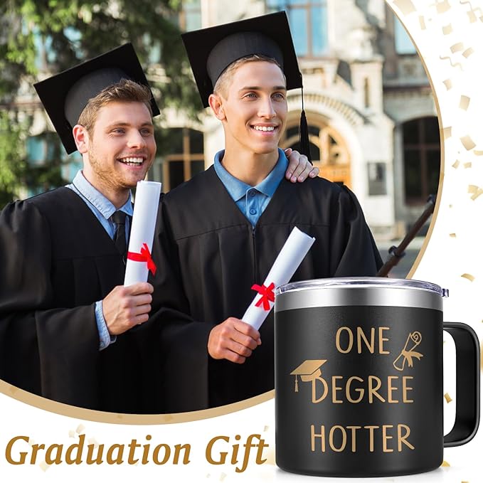 Lifecapido Graduation Gifts, One Degree Hotter 14oz Stainless Steel Coffee Mug with Handle, College Masters Degree Phd Graduation Gifts High School Graduation Gifts Christmas Gifts for Her Him (Black)
