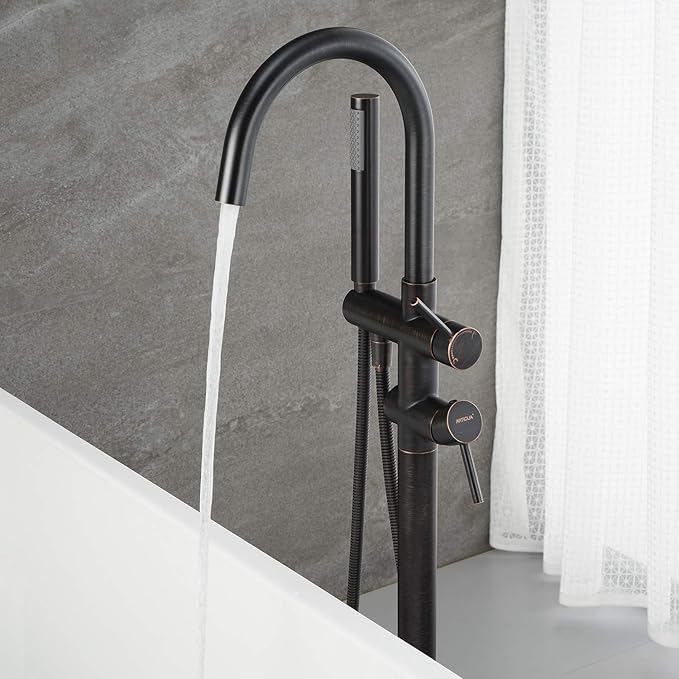 Freestanding Tub Filler Bathtub Faucet Oil Rubbed Bronze Floor Mount Brass Faucets with Hand Shower