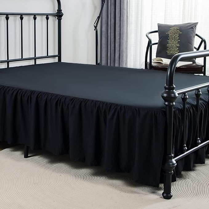 Bed Skirts King Size 12 Inch Ruffled Bed Skirt with Split Corners,Drop Dust Ruffle Bed Skirt with Platform, Black