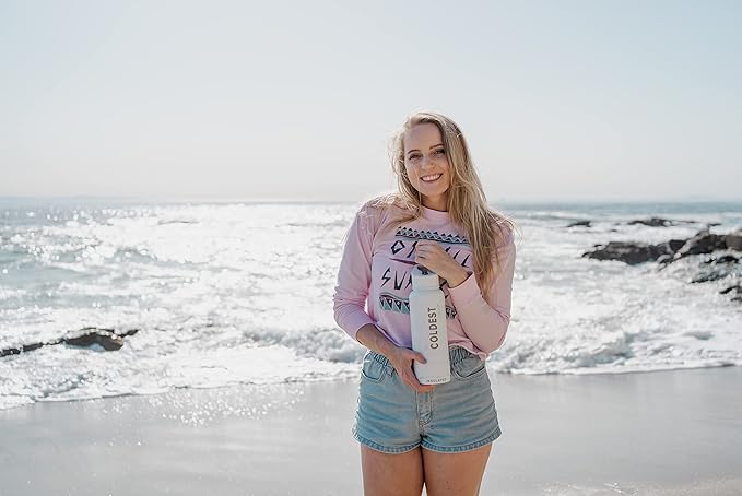 Coldest Sports Water Bottle - (Straw Lid), Leak Proof, Vacuum Insulated Stainless Steel, Hot Cold, Double Walled, Thermo Mug, Metal Canteen (40 oz, Purple Ombré Glitter)