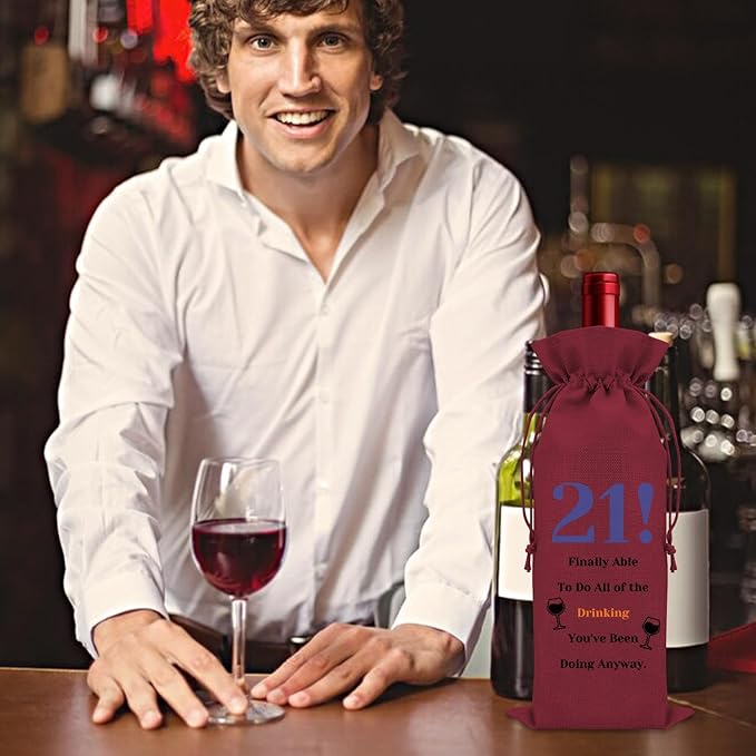 Sazuwu Funny 21st Birthday Gifts for Her Wine Bag 21 Year Old Birthday Gifts for Him Happy 21st Birthday Decorations Wine Bottle Storage Bag Born in 2003 Wine Accessories Gifts for Wine Lovers(Red)