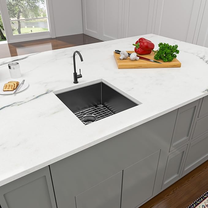 Lordear Black Undermount Bar Sink 13 x15 x 9 Inch Bar Prep Sinks Gunmetal Black Stainless Steel Handmade Kitchen Sink Basin