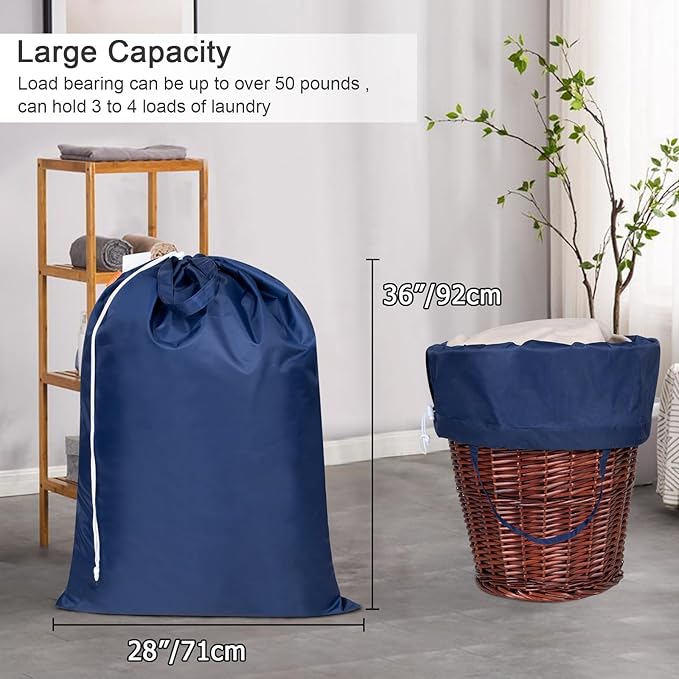 Polecasa Heavy Duty Large Laundry Bag with 130gsm Tear Resistant Fabric and Handles, Easy to Carry Durable Dirty Clothes Drawstring Bag, Perfect for College Dorm, Travel, 28”x36”, Navy