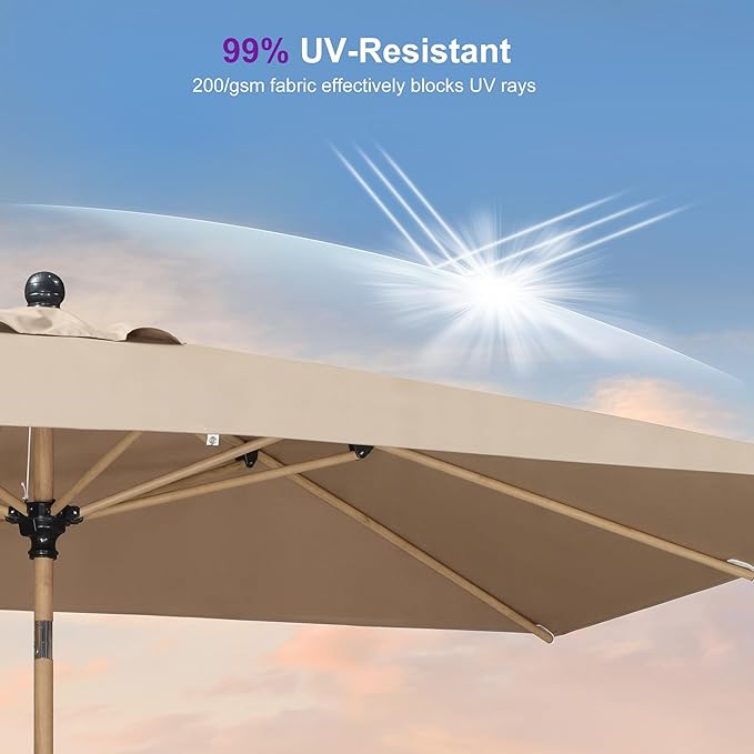 PURPLE LEAF 4' x 6' Market Umbrella Patio Umbrella Outdoor Table Umbrella Aluminum with Push Button Tilt & 8 Sturdy Ribs and Crank Rectangular Outdoor Umbrellas for Pool Backyard Beach, Taupe
