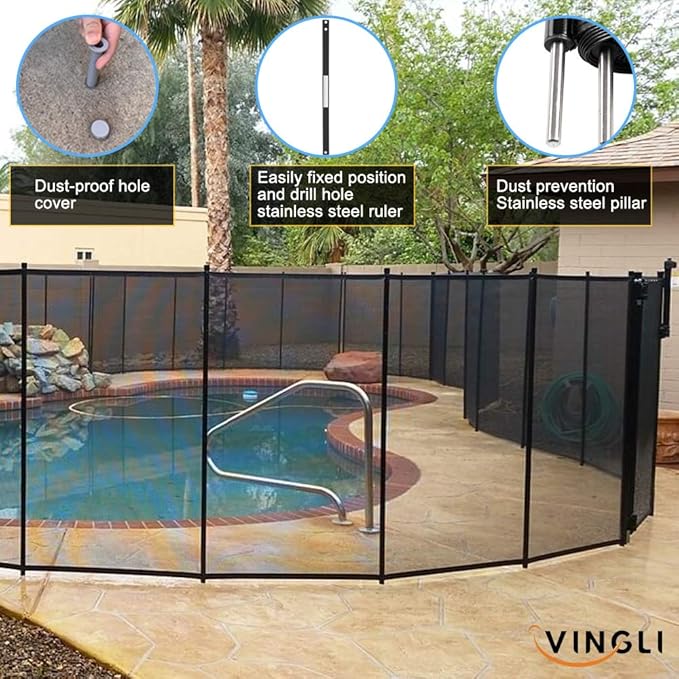 VINGLI Pool Fence 5Ft x 12Ft Swimming Pool Fence in Ground Pool Safety Fencing, Black
