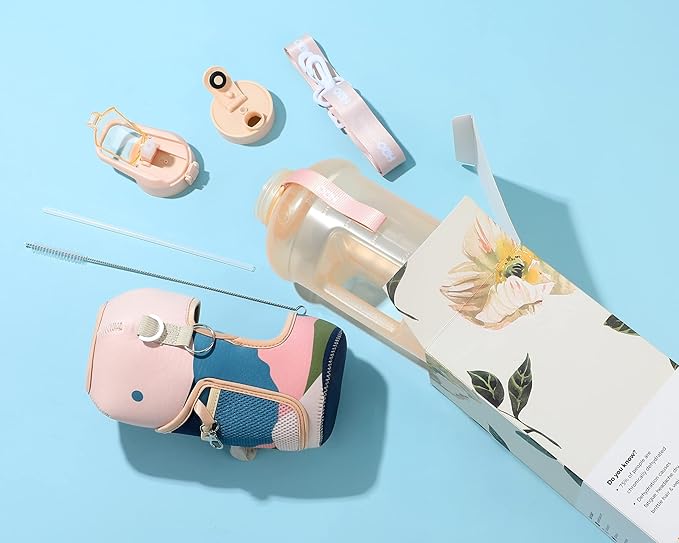 H2O Capsule 2.2L Half Gallon Water Bottle with Storage Sleeve and Removable Straw – BPA Free Large Reusable Drink Container with Handle - Big Sports Jug, 2.2 Liter (74 Ounce), Mountain Night