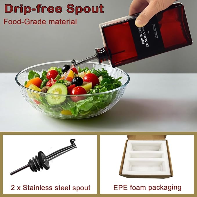 Olive Oil Dispenser Bottle for Kitchen, UV-Protected Dark Glass 16.9oz, Oil and Vinegar Dispenser Set, Soy Sauce Dispenser, Coffee Syrup Bottles- 16.9oz, Set of 2