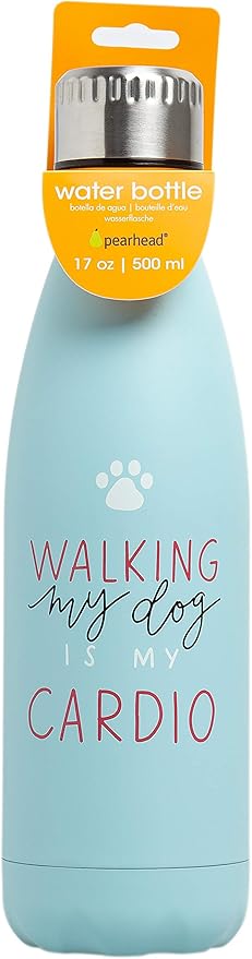 Pearhead Walking My Dog Water Bottle, Double Walled Steel Water Bottle, Keeps Liquids Cold or Hot, Pet Themed Water Bottle, Dog Owner
