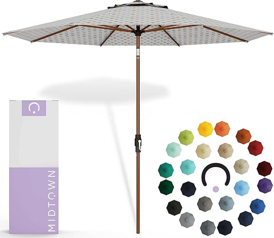 Midtown Umbrellas Sunbrella Umbrella Large Patio Umbrella 2-10 Feet Infused Gem Fabric, Auto-Tilt Aluminum Frame Backyard Umbrella, Deck Umbrella, Garden Umbrella & Porch Umbrella - Wooden Pole