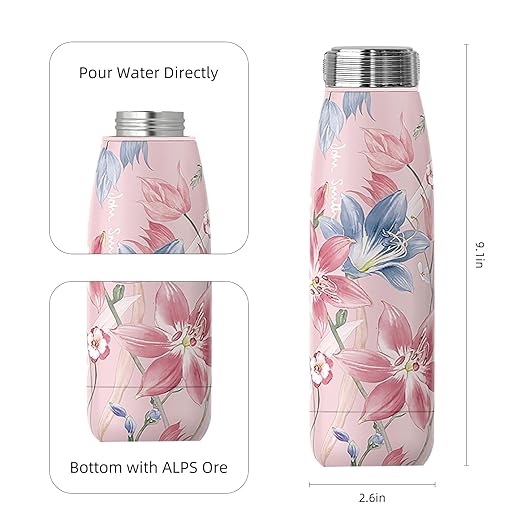 JOHNSMITH Hydrogen Water Bottle, Alkaline Water Bottle 15oz, Creates High pH Premium Water, Portable Insulated Stainless Steel Bottle Alpine Ore Filter Water Bottle for Sports, Outdoor, Office, Pink