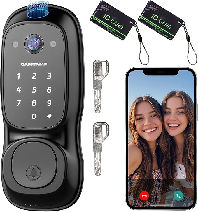 Smart Lock with Camera & Doorbell, 3-in-1 Smart Deadbolt for Front Door, Fingerprint Keyless Entry Door Lock with Live View, Video Smart Lock Built-in Wi-Fi, Auto Lock, Siri Unlock, IP66 Waterproof
