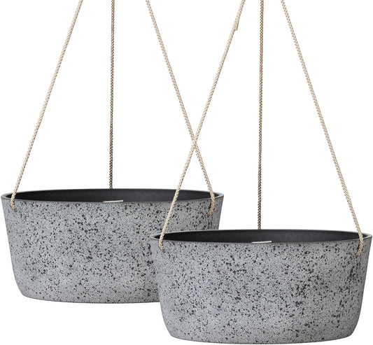 La Jolie Maison Large Hanging Planters - 12 Inch Outdoor Flower Pots, Rock Gray Hanging Garden Planters Set of 2