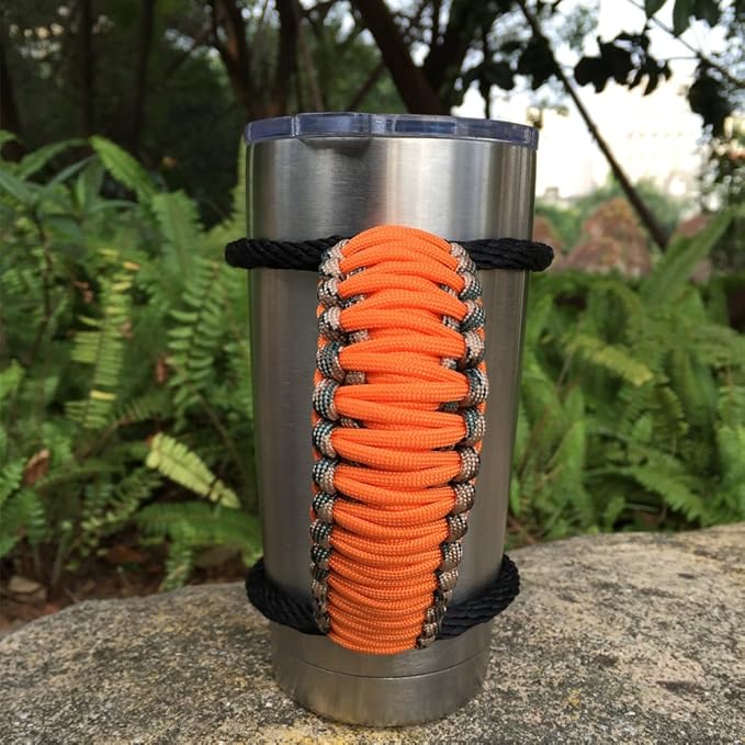Handmade Paracord Handle for Yeti/Rtic/Ozark Trail Rambler 20 Oz Tumbler. Orange/Forest Green