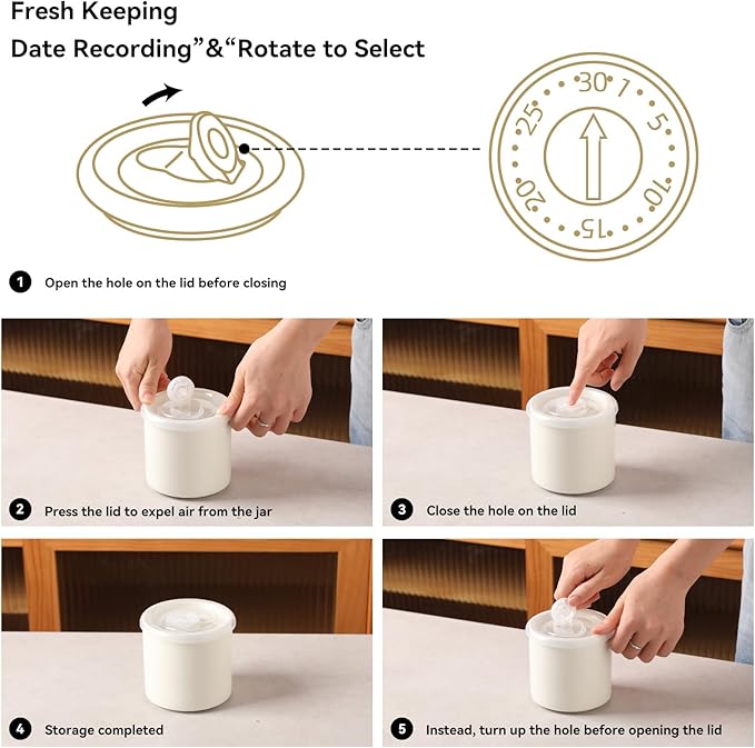 Sweejar Ceramic Food Storage Jar, Salt Container with Airtight Plastic Lid & Date Tracker, 16 Oz Kitchen Canisters for Flour, Rice, Sugar, Coffee, Spices, Pantry Organization (White)