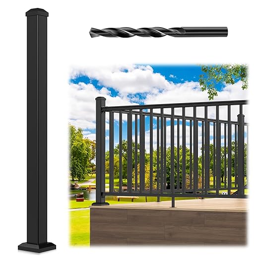2.56 in. x 2.56 in. x 39 in. Aluminum Railing Post with Screws & Drill, Porch and Deck Railing Post, Black Textured Powder-Coat Finish Stair Post for Decks, Porches & Balconies (1x39 Post)