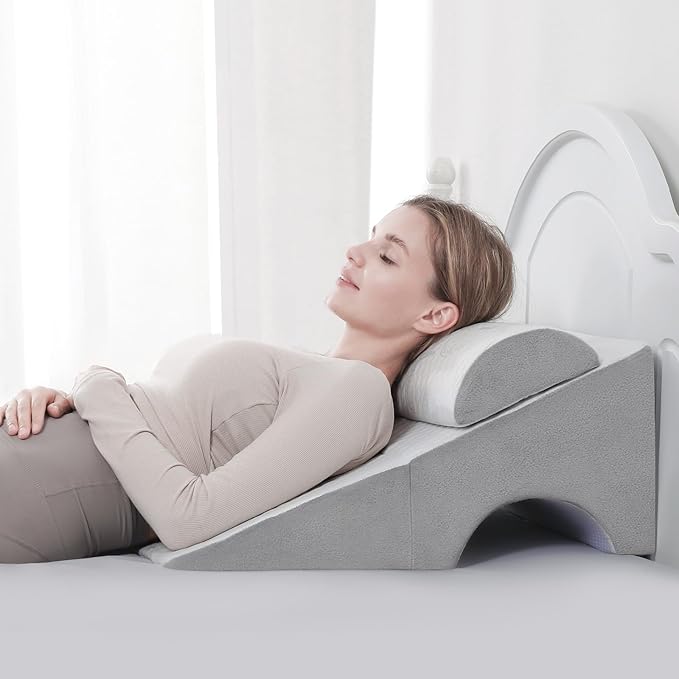 Forias Adjustable 10" Bed Wedge Pillow for Sleeping, Versatile Triangle Wedge Pillows for After Surgery, Acid Reflux, Snoring, Gerd,Leg Elevation, Foldable Wedge Pillow with Headrest Pillow