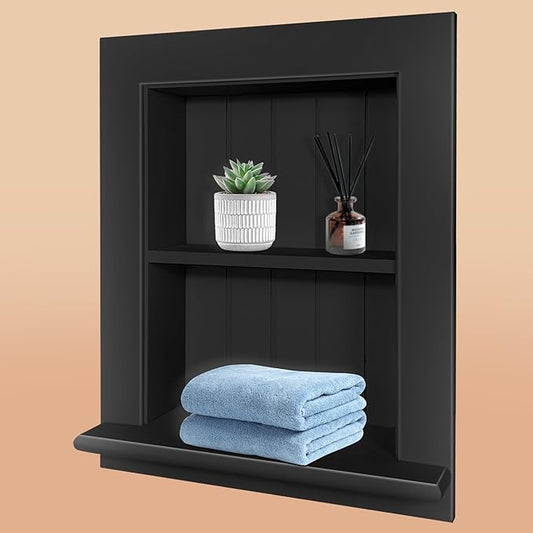 Royxen Bathroom Medicine Cabinet 14 x 18 Inch, Recessed, Large 2-Tier, Black