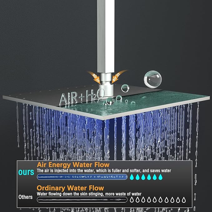 Enga Rain Shower Jet Thermostatic System Work At the Same Time, Body Spray with On-off Switch, 16inch Brushed Nickel Brass Faucet Complete Set