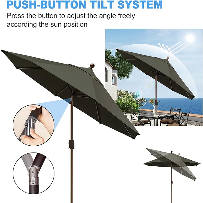 Eurmax USA 10-Year-Non-Fading 10Ft Market Umbrella Outdoor Patio Umbrella Table Umbrella with 8 Ribs,Hand Crank and Ventilation (Charcoal)